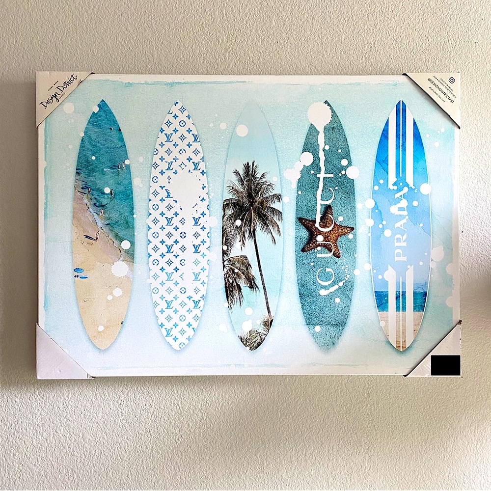 Gucci‎ Prada Louis Vuitton surfboard wall art painting, summer beach house